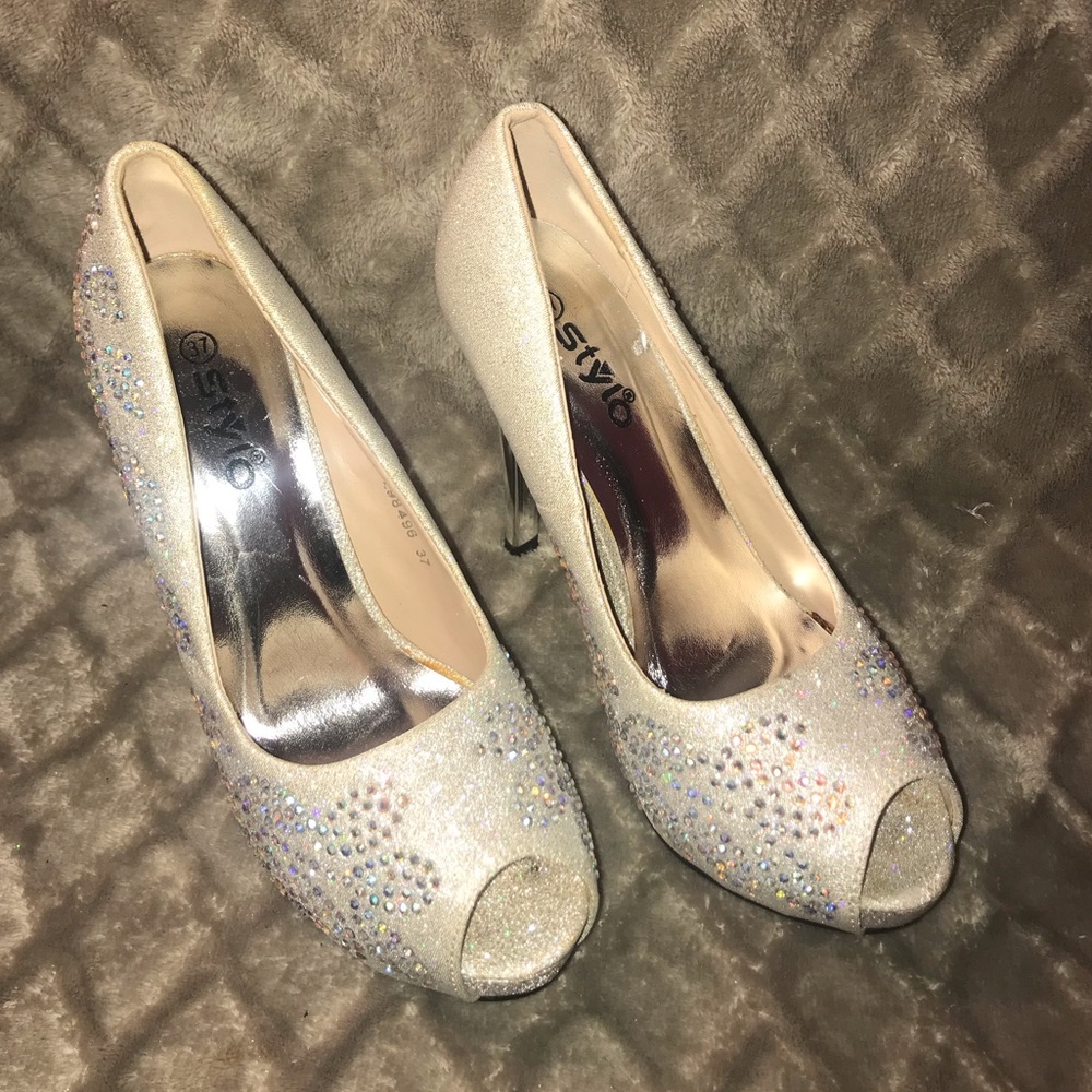 Stylo  Bling Glitter Rhinestone Peep Toe Heels - Picture 6 of 8